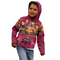 Hawaiian Turtle Love Couple Kid Hoodie Ocean Serenade - Honu Honi Ihu with Hibiscus and Romantic Sunset Pink Color LT03 - Polynesian Pride