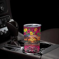 Hawaiian Turtle Love Couple Tumbler Cup Ocean Serenade - Honu Honi Ihu with Hibiscus and Romantic Sunset Pink Color LT03 - Polynesian Pride