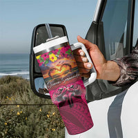 Hawaiian Turtle Love Couple Tumbler With Handle Ocean Serenade - Honu Honi Ihu with Hibiscus and Romantic Sunset Pink Color LT03 - Polynesian Pride