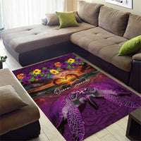 Hawaiian Turtle Love Couple Area Rug Ocean Serenade - Honu Honi Ihu with Hibiscus and Romantic Sunset Purple Color LT03 - Polynesian Pride