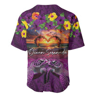 Hawaiian Turtle Love Couple Baseball Jersey Ocean Serenade - Honu Honi Ihu with Hibiscus and Romantic Sunset Purple Color LT03 - Polynesian Pride