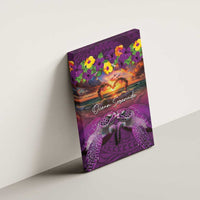 Hawaiian Turtle Love Couple Canvas Wall Art Ocean Serenade - Honu Honi Ihu with Hibiscus and Romantic Sunset Purple Color LT03 - Polynesian Pride