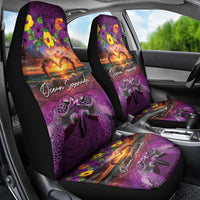 Hawaiian Turtle Love Couple Car Seat Cover Ocean Serenade - Honu Honi Ihu with Hibiscus and Romantic Sunset Purple Color LT03 - Polynesian Pride