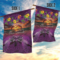 Hawaiian Turtle Love Couple Garden Flag Ocean Serenade - Honu Honi Ihu with Hibiscus and Romantic Sunset Purple Color LT03 - Polynesian Pride