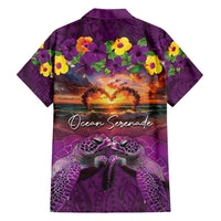 Hawaiian Turtle Love Couple Hawaiian Shirt Ocean Serenade - Honu Honi Ihu with Hibiscus and Romantic Sunset Purple Color LT03 - Polynesian Pride