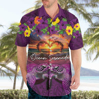 Hawaiian Turtle Love Couple Hawaiian Shirt Ocean Serenade - Honu Honi Ihu with Hibiscus and Romantic Sunset Purple Color LT03 - Polynesian Pride