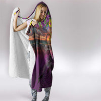 Hawaiian Turtle Love Couple Hooded Blanket Ocean Serenade - Honu Honi Ihu with Hibiscus and Romantic Sunset Purple Color