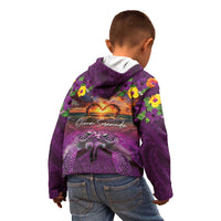 Hawaiian Turtle Love Couple Kid Hoodie Ocean Serenade - Honu Honi Ihu with Hibiscus and Romantic Sunset Purple Color LT03 - Polynesian Pride