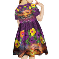 Hawaiian Turtle Love Couple Kid Short Sleeve Dress Ocean Serenade - Honu Honi Ihu with Hibiscus and Romantic Sunset Purple Color LT03 - Polynesian Pride