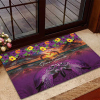 Hawaiian Turtle Love Couple Rubber Doormat Ocean Serenade - Honu Honi Ihu with Hibiscus and Romantic Sunset Purple Color LT03 - Polynesian Pride