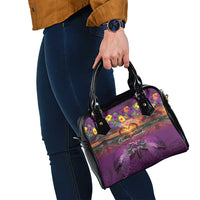 Hawaiian Turtle Love Couple Shoulder Handbag Ocean Serenade - Honu Honi Ihu with Hibiscus and Romantic Sunset Purple Color LT03 - Polynesian Pride