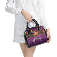 Hawaiian Turtle Love Couple Shoulder Handbag Ocean Serenade - Honu Honi Ihu with Hibiscus and Romantic Sunset Purple Color LT03 - Polynesian Pride