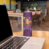 Hawaiian Turtle Love Couple Skinny Tumbler Ocean Serenade - Honu Honi Ihu with Hibiscus and Romantic Sunset Purple Color LT03 - Polynesian Pride