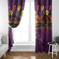 Hawaiian Turtle Love Couple Window Curtain Ocean Serenade - Honu Honi Ihu with Hibiscus and Romantic Sunset Purple Color LT03 - Polynesian Pride