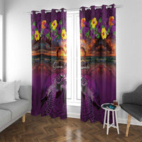 Hawaiian Turtle Love Couple Window Curtain Ocean Serenade - Honu Honi Ihu with Hibiscus and Romantic Sunset Purple Color LT03 With Grommets Purple - Polynesian Pride