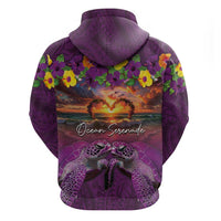 Hawaiian Turtle Love Couple Zip Hoodie Ocean Serenade - Honu Honi Ihu with Hibiscus and Romantic Sunset Purple Color LT03 - Polynesian Pride