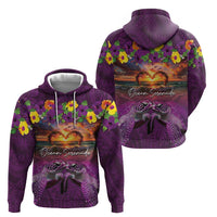 Hawaiian Turtle Love Couple Zip Hoodie Ocean Serenade - Honu Honi Ihu with Hibiscus and Romantic Sunset Purple Color LT03 - Polynesian Pride