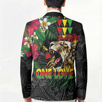 Hawaiian One Love Blazer Reggae Lion Tropical Plants and Kakau with Tribal Pattern