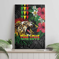 Hawaiian One Love Canvas Wall Art Reggae Lion Tropical Plants and Kakau with Tribal Pattern
