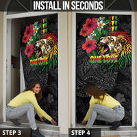 Hawaiian One Love Door Cover Reggae Lion Tropical Plants and Kakau with Tribal Pattern