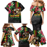 Hawaiian One Love Family Matching Mermaid Dress and Hawaiian Shirt Reggae Lion Tropical Plants and Kakau with Tribal Pattern LT03 - Polynesian Pride