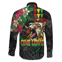 Hawaiian One Love Family Matching Puletasi and Hawaiian Shirt Reggae Lion Tropical Plants and Kakau with Tribal Pattern LT03 - Polynesian Pride
