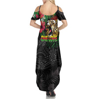 Hawaiian One Love Family Matching Summer Maxi Dress and Hawaiian Shirt Reggae Lion Tropical Plants and Kakau with Tribal Pattern LT03 - Polynesian Pride