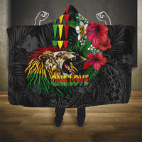 Hawaiian One Love Hooded Blanket Reggae Lion Tropical Plants and Kakau with Tribal Pattern