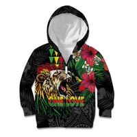 Hawaiian One Love Kid Hoodie Reggae Lion Tropical Plants and Kakau with Tribal Pattern