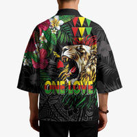 Hawaiian One Love Kimono Reggae Lion Tropical Plants and Kakau with Tribal Pattern