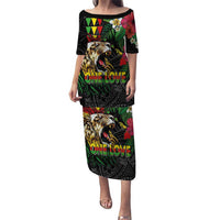 Hawaiian One Love Puletasi Reggae Lion Tropical Plants and Kakau with Tribal Pattern