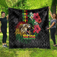 Hawaiian One Love Quilt Reggae Lion Tropical Plants and Kakau with Tribal Pattern