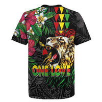 Hawaiian One Love Rugby Jersey Reggae Lion Tropical Plants and Kakau with Tribal Pattern