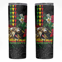 Hawaiian One Love Skinny Tumbler Reggae Lion Tropical Plants and Kakau with Tribal Pattern