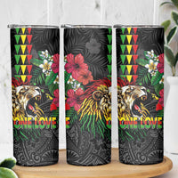 Hawaiian One Love Skinny Tumbler Reggae Lion Tropical Plants and Kakau with Tribal Pattern
