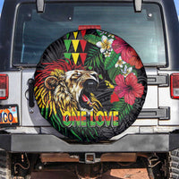 Hawaiian One Love Spare Tire Cover Reggae Lion Tropical Plants and Kakau with Tribal Pattern