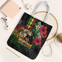 Hawaiian One Love Tote Bag Reggae Lion Tropical Plants and Kakau with Tribal Pattern