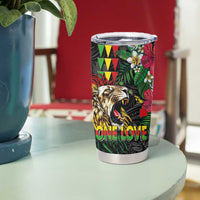 Hawaiian One Love Tumbler Cup Reggae Lion Tropical Plants and Kakau with Tribal Pattern