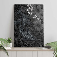Hawaiian Tropical Plants and Tribal Whales Canvas Wall Art Polynesian Art Tattoo Grayscale
