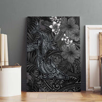 Hawaiian Tropical Plants and Tribal Whales Canvas Wall Art Polynesian Art Tattoo Grayscale