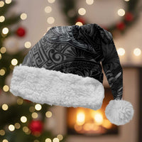 Hawaiian Tropical Plants and Tribal Whales Christmas Santa Hat Polynesian Art Tattoo Grayscale