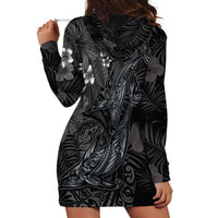 Hawaiian Tropical Plants and Tribal Whales Hoodie Dress Polynesian Art Tattoo Grayscale LT03 - Polynesian Pride