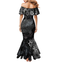 Hawaiian Tropical Plants and Tribal Whales Mermaid Dress Polynesian Art Tattoo Grayscale LT03 - Polynesian Pride