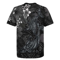 Hawaiian Tropical Plants and Tribal Whales Rugby Jersey Polynesian Art Tattoo Grayscale