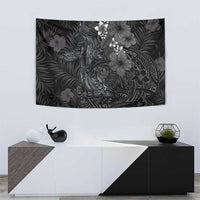 Hawaiian Tropical Plants and Tribal Whales Tapestry Polynesian Art Tattoo Grayscale