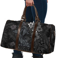 Hawaiian Tropical Plants and Tribal Whales Travel Bag Polynesian Art Tattoo Grayscale