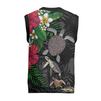 Hawaiian Tropical Plants and Turtles Christmas Knitted V-Neck Vest Polynesian Art Motifs