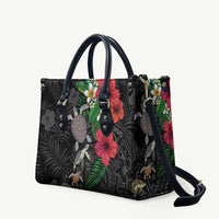 Hawaiian Tropical Plants and Turtles Leather Bag Polynesian Art Motifs