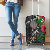 Hawaiian Tropical Plants and Turtles Luggage Cover Polynesian Art Motifs