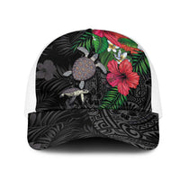 Hawaiian Tropical Plants and Turtles Mesh Trucker Cap Polynesian Art Motifs